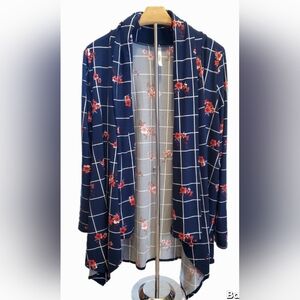 Blue and Red Cardigan with Playful Grid Pattern